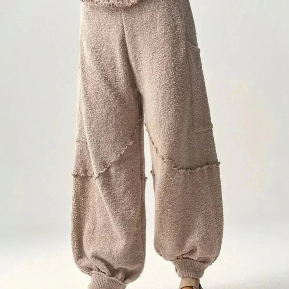 Brown Casual Women's High Waist Loose Baggy Sweater Pants With Cinched Ankles - Picture 6 of 8